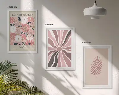 Juego de 3 cuadros con patrones de hojas florales y geométricas