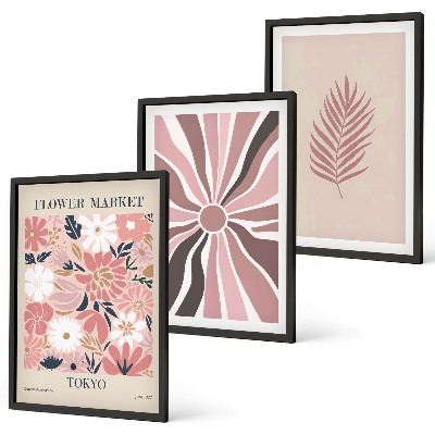Juego de 3 cuadros Patrones de hojas florales y geometría