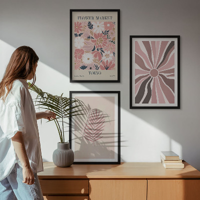 Juego de 3 cuadros Patrones de hojas florales y geometría