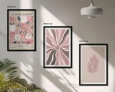 Juego de 3 cuadros con patrones de hojas florales y geométricas