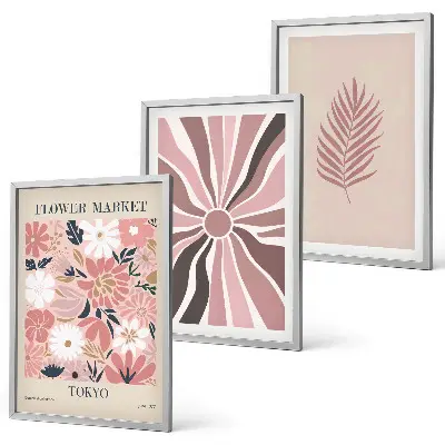 Juego de 3 cuadros con patrones de hojas florales y geométricas