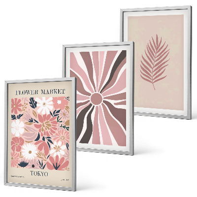 Juego de 3 cuadros Patrones de hojas florales y geometría