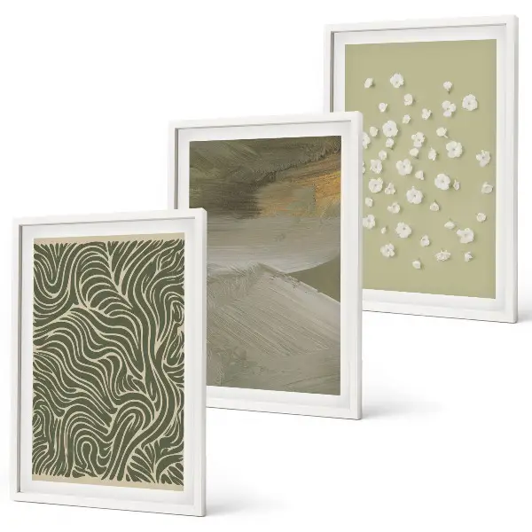 Set de 3 cuadros para salón con diseño de patrones florales abstractos ondulados