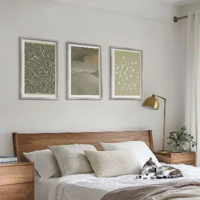 Set de 3 cuadros para salón con diseño de patrones florales abstractos ondulados