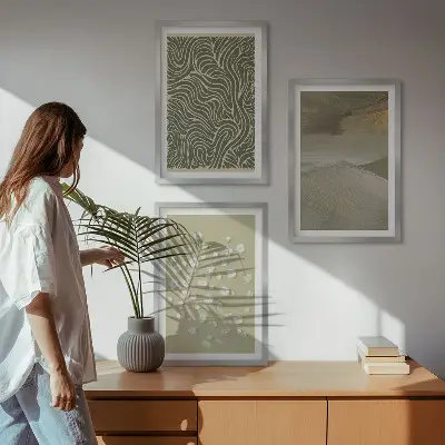 Set de 3 cuadros para salón con diseño de patrones florales abstractos ondulados