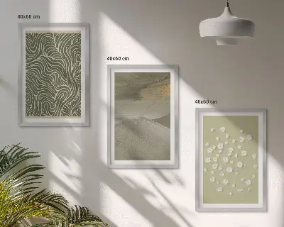 Set de 3 cuadros para salón con diseño de patrones florales abstractos ondulados