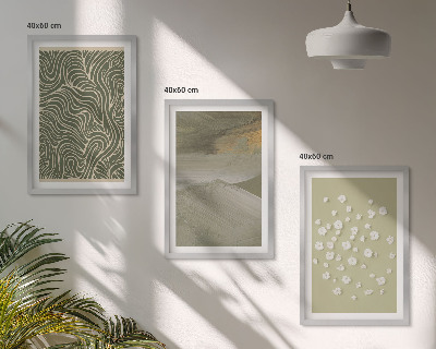 Set de 3 cuadros para salón Patrones florales abstractos ondulados