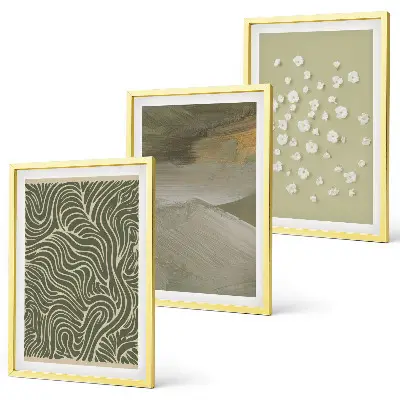 Set de 3 cuadros para salón con diseño de patrones florales abstractos ondulados