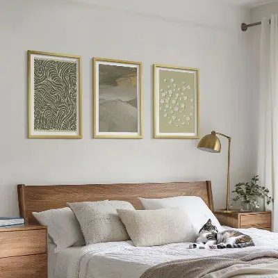 Set de 3 cuadros para salón con diseño de patrones florales abstractos ondulados
