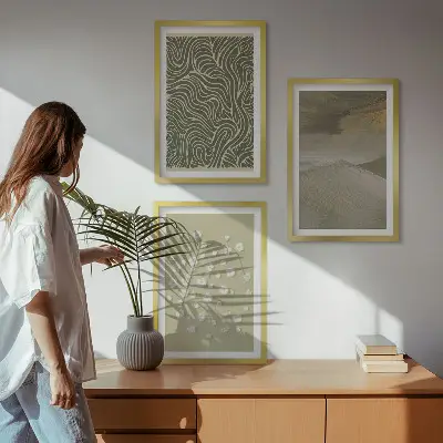 Set de 3 cuadros para salón con diseño de patrones florales abstractos ondulados