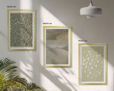 Set de 3 cuadros para salón con diseño de patrones florales abstractos ondulados