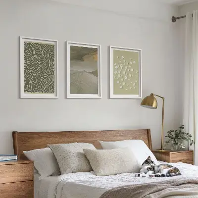 Set de 3 cuadros para salón con diseño de patrones florales abstractos ondulados