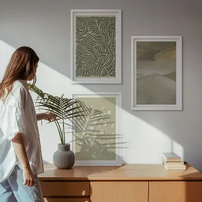 Set de 3 cuadros para salón con diseño de patrones florales abstractos ondulados