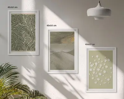 Set de 3 cuadros para salón con diseño de patrones florales abstractos ondulados