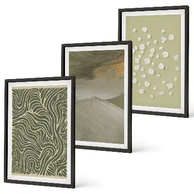 Set de 3 cuadros para salón con diseño de patrones florales abstractos ondulados