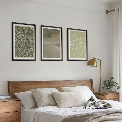 Set de 3 cuadros para salón con diseño de patrones florales abstractos ondulados