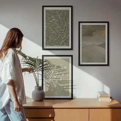 Set de 3 cuadros para salón con diseño de patrones florales abstractos ondulados