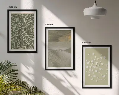 Set de 3 cuadros para salón con diseño de patrones florales abstractos ondulados