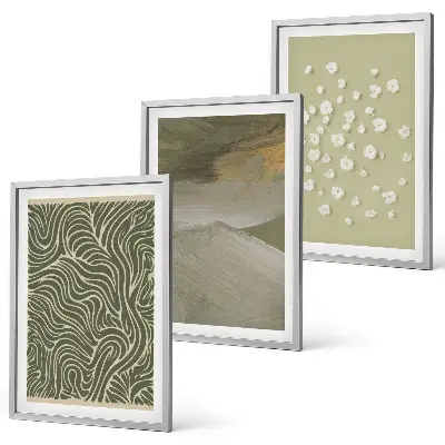 Set de 3 cuadros para salón con diseño de patrones florales abstractos ondulados