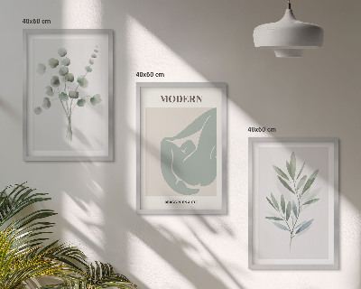 Juego de 3 cuadros Motivos vegetales en verde