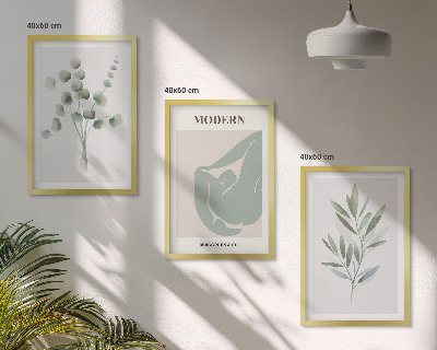Juego de 3 cuadros Motivos vegetales en verde