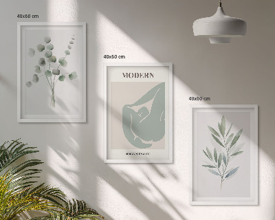 Juego de 3 cuadros Motivos vegetales en verde