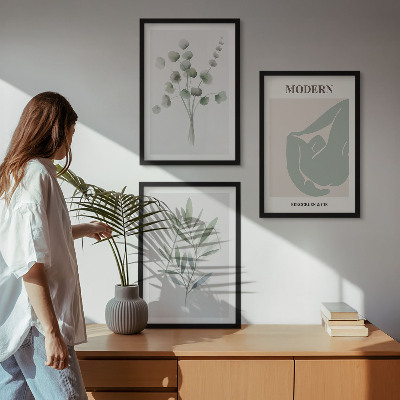 Juego de 3 cuadros Motivos vegetales en verde