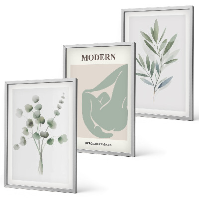 Juego de 3 cuadros Motivos vegetales en verde