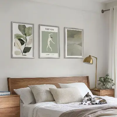 Set de 3 cuadros para salón con patrones abstractos de siluetas de plantas