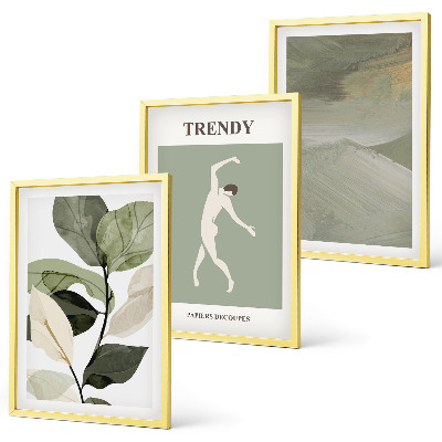 Set de 3 cuadros para salón Patrones abstractos de siluetas de plantas
