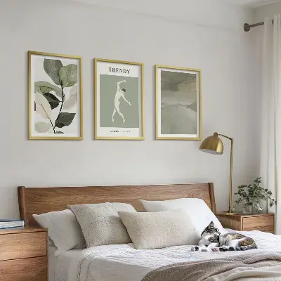 Set de 3 cuadros para salón con patrones abstractos de siluetas de plantas