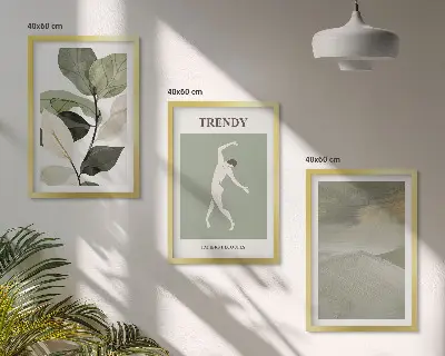 Set de 3 cuadros para salón con patrones abstractos de siluetas de plantas
