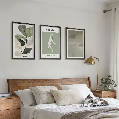 Set de 3 cuadros para salón con patrones abstractos de siluetas de plantas