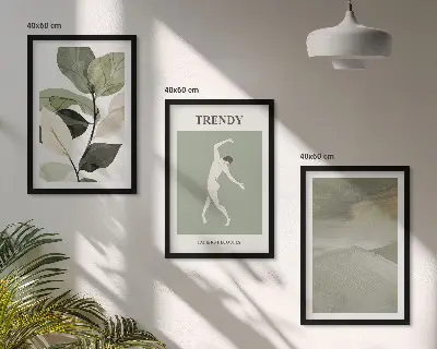 Set de 3 cuadros para salón con patrones abstractos de siluetas de plantas
