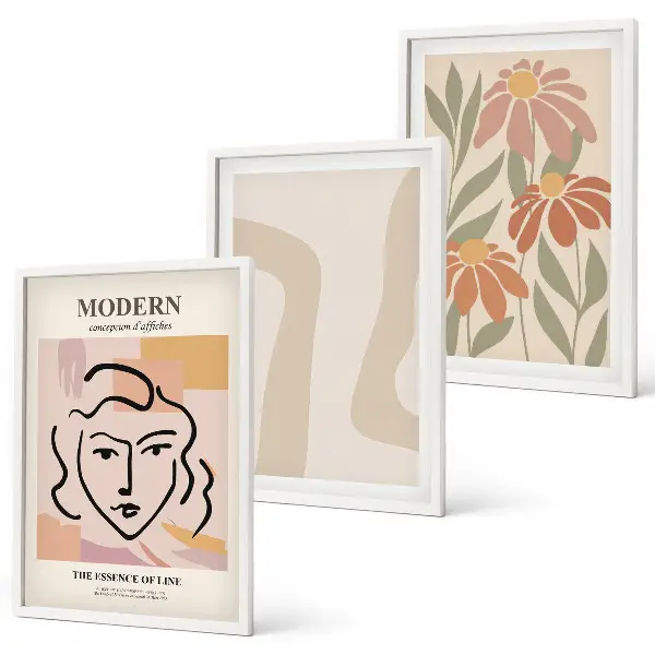 Juego de 3 cuadros de mujer abstracta moderna
