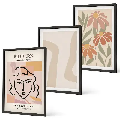 Juego de 3 cuadros de mujer abstracta moderna