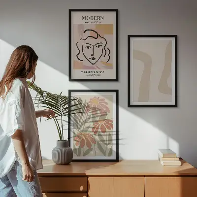 Juego de 3 cuadros de mujer abstracta moderna