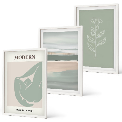Set de 3 cuadros para salón Formas abstractas de plantas en tonos pastel