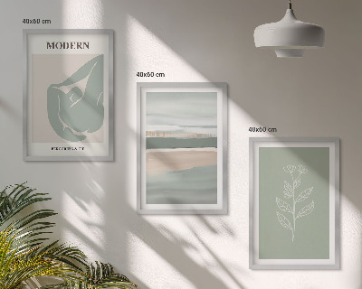 Set de 3 cuadros para salón Formas abstractas de plantas en tonos pastel