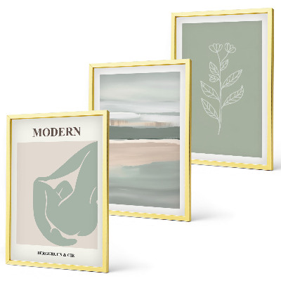 Set de 3 cuadros para salón Formas abstractas de plantas en tonos pastel
