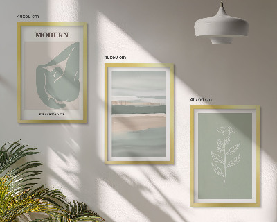 Set de 3 cuadros para salón Formas abstractas de plantas en tonos pastel