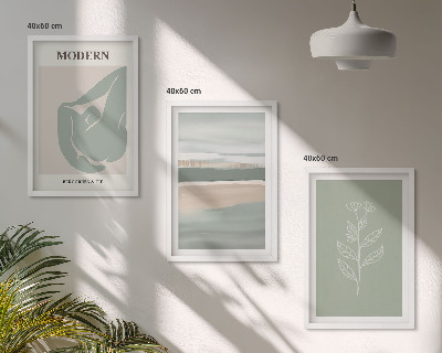 Set de 3 cuadros para salón Formas abstractas de plantas en tonos pastel