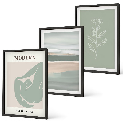 Set de 3 cuadros para salón Formas abstractas de plantas en tonos pastel