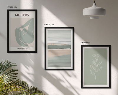 Set de 3 cuadros para salón Formas abstractas de plantas en tonos pastel