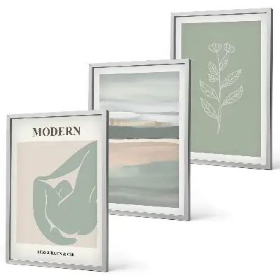 Set de 3 cuadros para salón con formas abstractas de plantas en tonos pastel