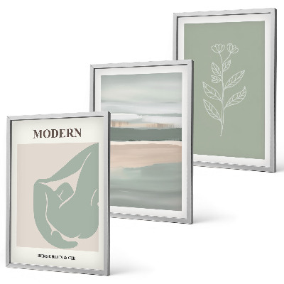 Set de 3 cuadros para salón Formas abstractas de plantas en tonos pastel