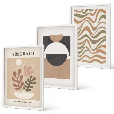 Set de 3 cuadros para salón con patrones de formas abstractas