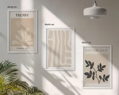 Set de 3 cuadros para salón con elegantes estampados de plantas en color beige y negro