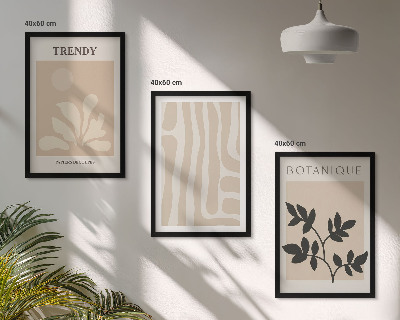 Set de 3 cuadros para salón Elegantes estampados de plantas en beige y negro.