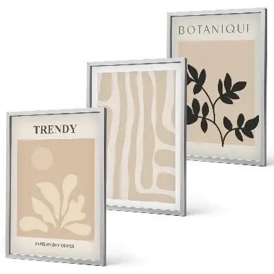 Set de 3 cuadros para salón con elegantes estampados de plantas en color beige y negro